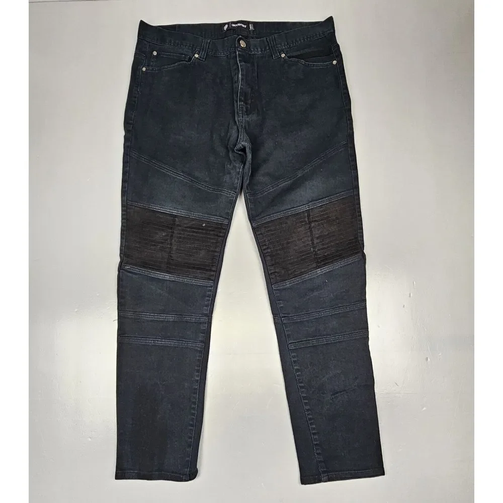 Akademiks Jeans Mens 40x34. Vintage Y2K Black Moto Suede Knee‎ Denim.